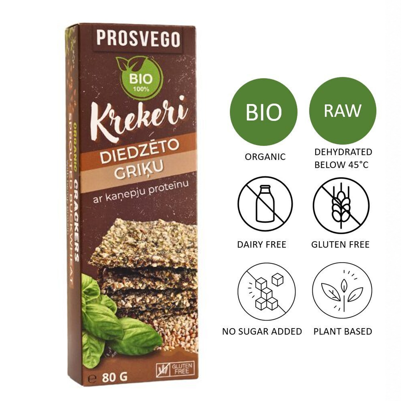 Bio diedzētu griķu un kaņepju krekeri, 80g